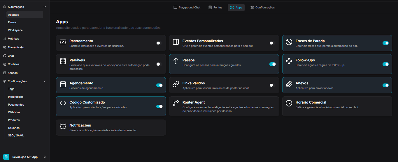Apps da plataforma com Follow-Ups e Agendamento ativados